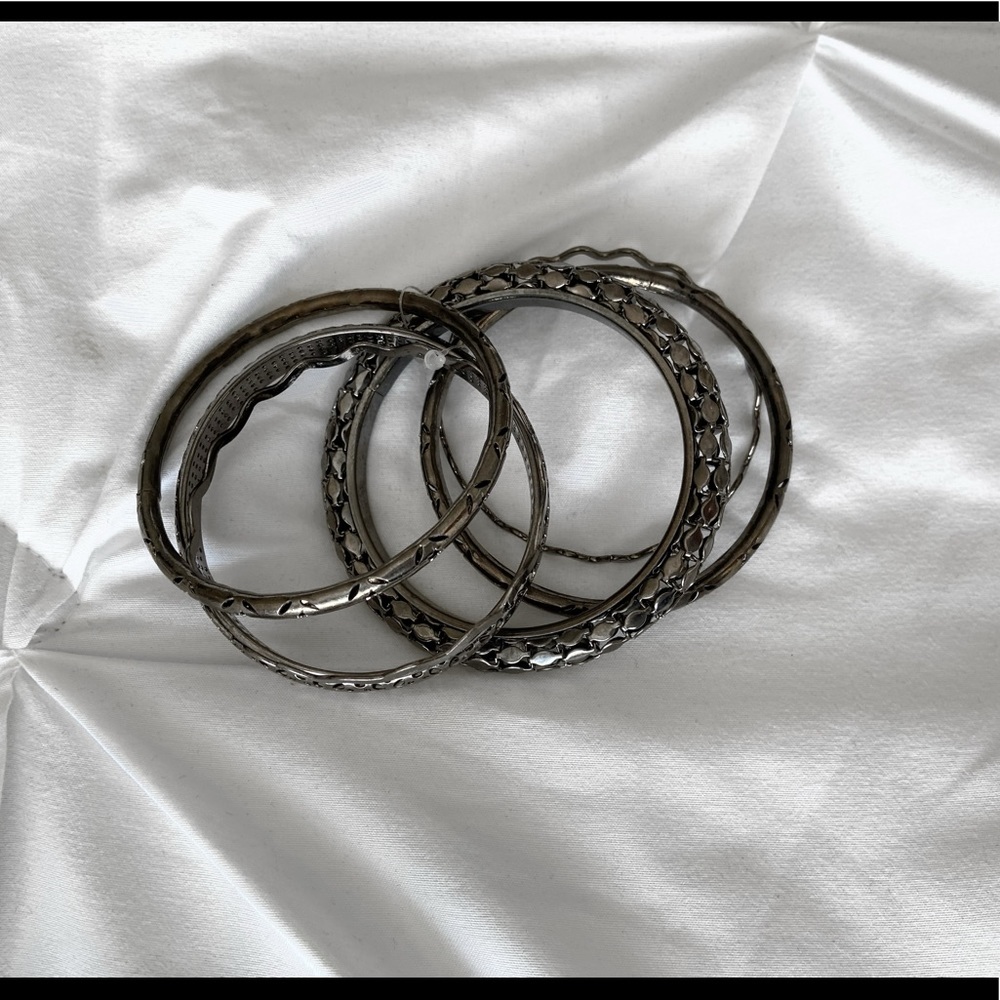 Metallic silver bangles